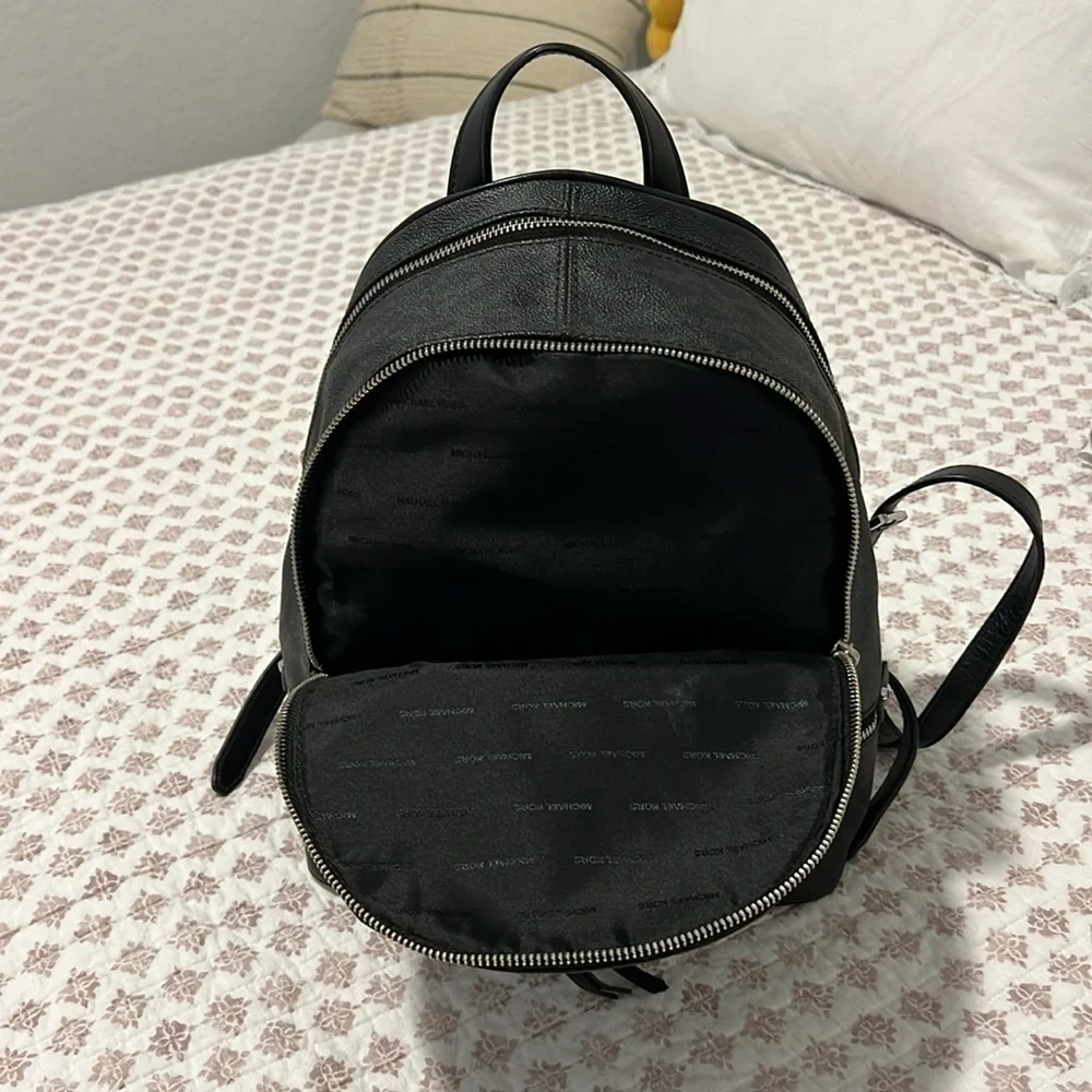 Michael Kors Rhea Medium Signature Backpack Handbag Black with Silver Hardware